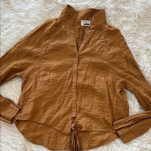 Cage orange Brown Button-Up Shirt tie up, size small
